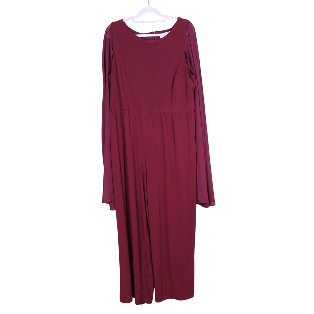 Emma & Michele Maroon Stylish Event Stretch Dressy One Piece Jumpsuit Plus Size